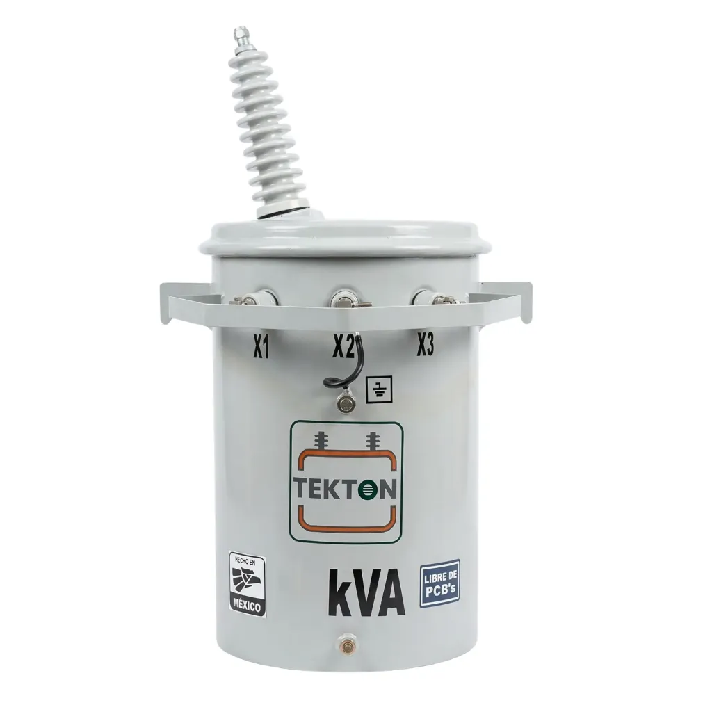 [POS-1F-J-10-13.2YT-120.2-AA-AC-65-ES-M-ONAN-1B-TK] Transformador Tipo Poste Monofásico Norma NMX-J-116 (Capacidad 10 kVA, Tensión primaria 13200YT/7620 V, Devanados Aluminio-Aluminio, Tanque y gabinete de Acero al carbón, Sobreelevación de temperatura Estándar 65 ºC, Impedancia estándar, Líquido aislante Aceite mineral dieléctrico libre de PCB, Enfriamiento ONAN, 1 boquilla)