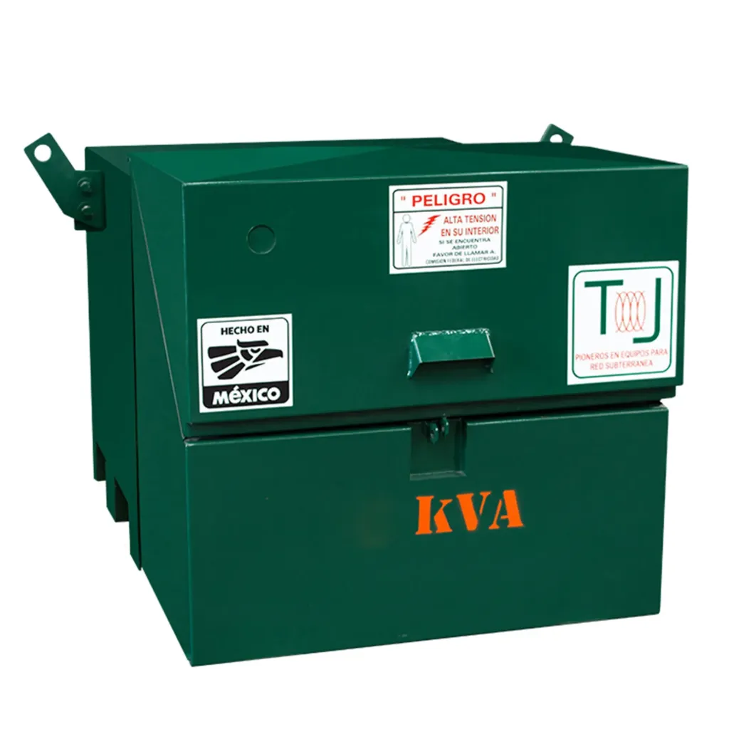 [PED-1F-K-25-13.2YT-240.1-AN-CA-AC-65-ES-M-ONAN-SIT-SIF-CBTPZ-TJ] Transformador Pedestal Monofásico Norma K0000 CFE LAPEM (Capacidad 25 kVA, Tensión primaria 13200YT/7620 V, Tanque y gabinete de Acero al carbón, Sobreelevación de temperatura Estándar 65 ºC, Impedancia estándar, Líquido aislante Aceite mineral dieléctrico libre de PCB, Sin interruptor, Sin indicador de falla, Con boquillas tipo pozo)