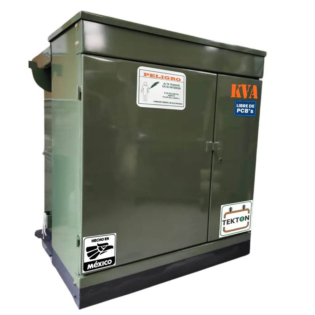 [PED-3F-J-15-13.2-220.1-RA-DE-AA-AC-65-ES-M-ONAN-FK1-TK] Transformador Pedestal Trifásico Norma NMX-J-285 (Capacidad 15 kVA, Tensión primaria 13200 V, Tensión secundaria 220/127 V, Operación Radial, Conexión Delta-Estrella, Devanados Aluminio-Aluminio, Tanque y gabinete de Acero al carbón, Sobreelevación de temperatura Estándar 65 ºC, Impedancia estándar, Líquido aislante Aceite mineral dieléctrico libre de PCB, Enfriamiento ONAN, Factor K-1)